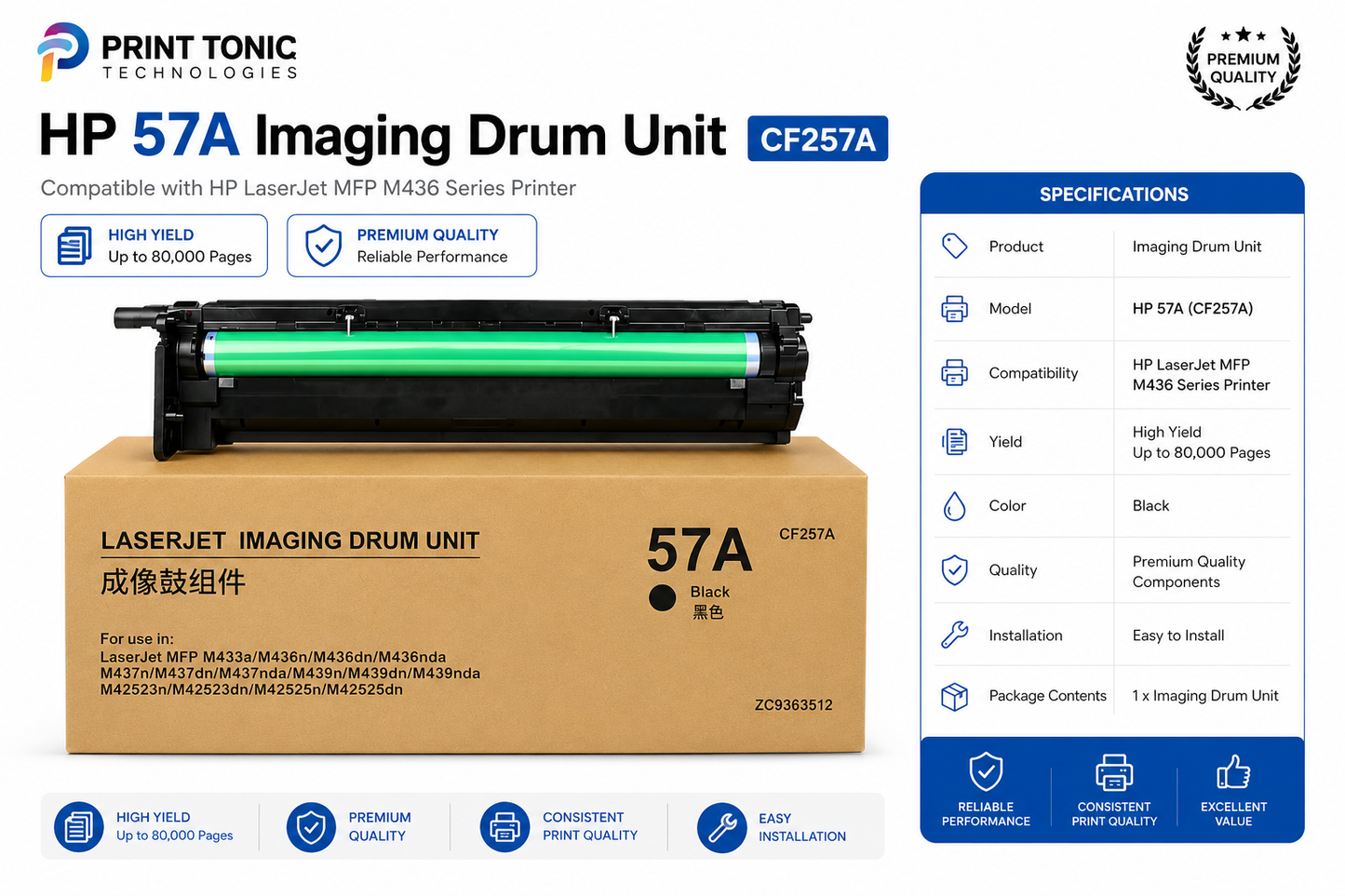 57A LaserJet Imaging Drum (CF257A) (Compatible) with Developer Unit