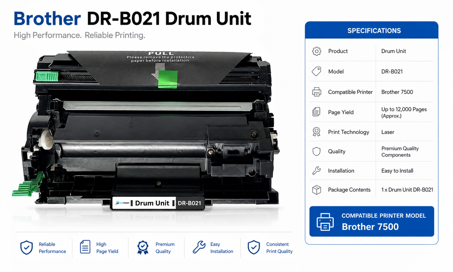 DRUM UNIT DR-B021 Has 12000 Pages Yield Compatible with HL-B2000D HL-B2080DW HL-B2100DB HL-B2180DWB DCP-B7500D DCP-B7535DW DCP-B7600DB DCP-B7640DWB DCP-B7620DWB MFC-B7717DW MFC-B7810DWB (PNBDRB021)