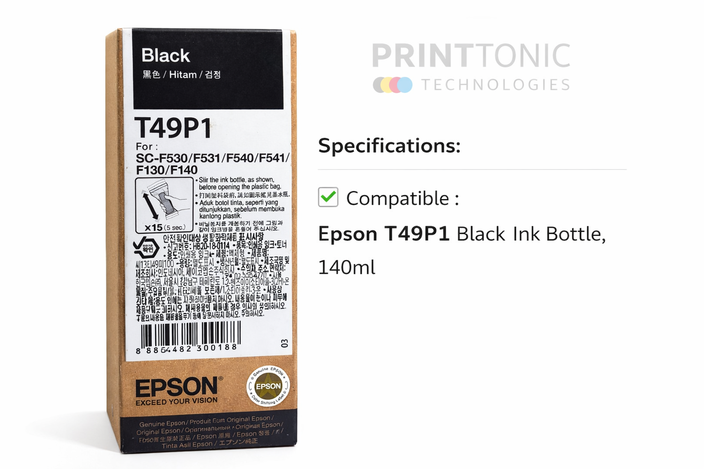 Epson T49P1 Black Ink Bottle, 140ml