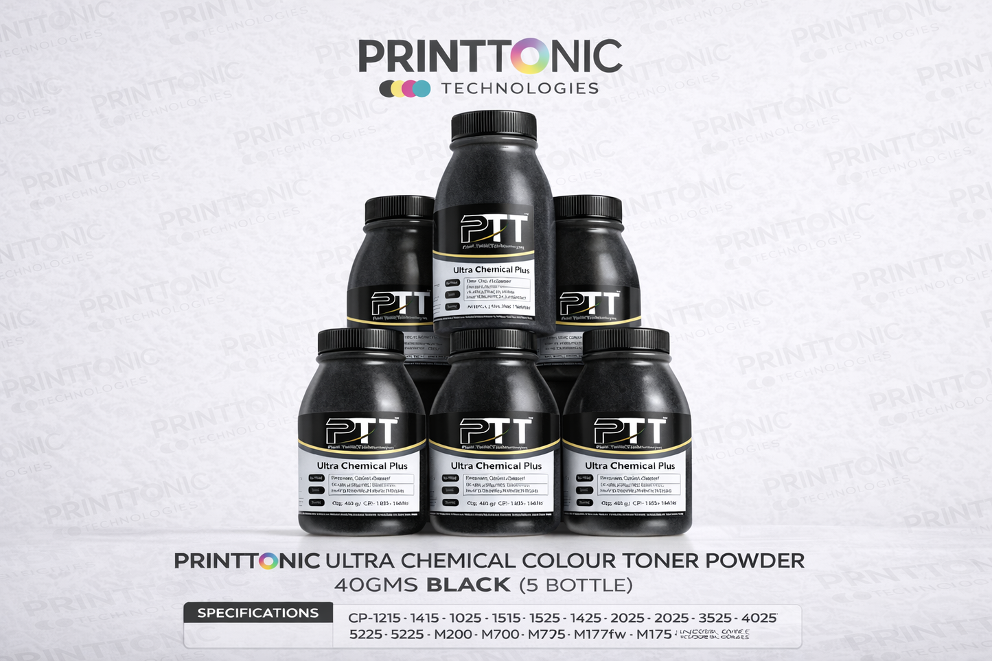PRINT TONIC ULTRA CHEMICAL COLOUR TONER POWDER  55 GMS BLACK (5 BOTTEL)