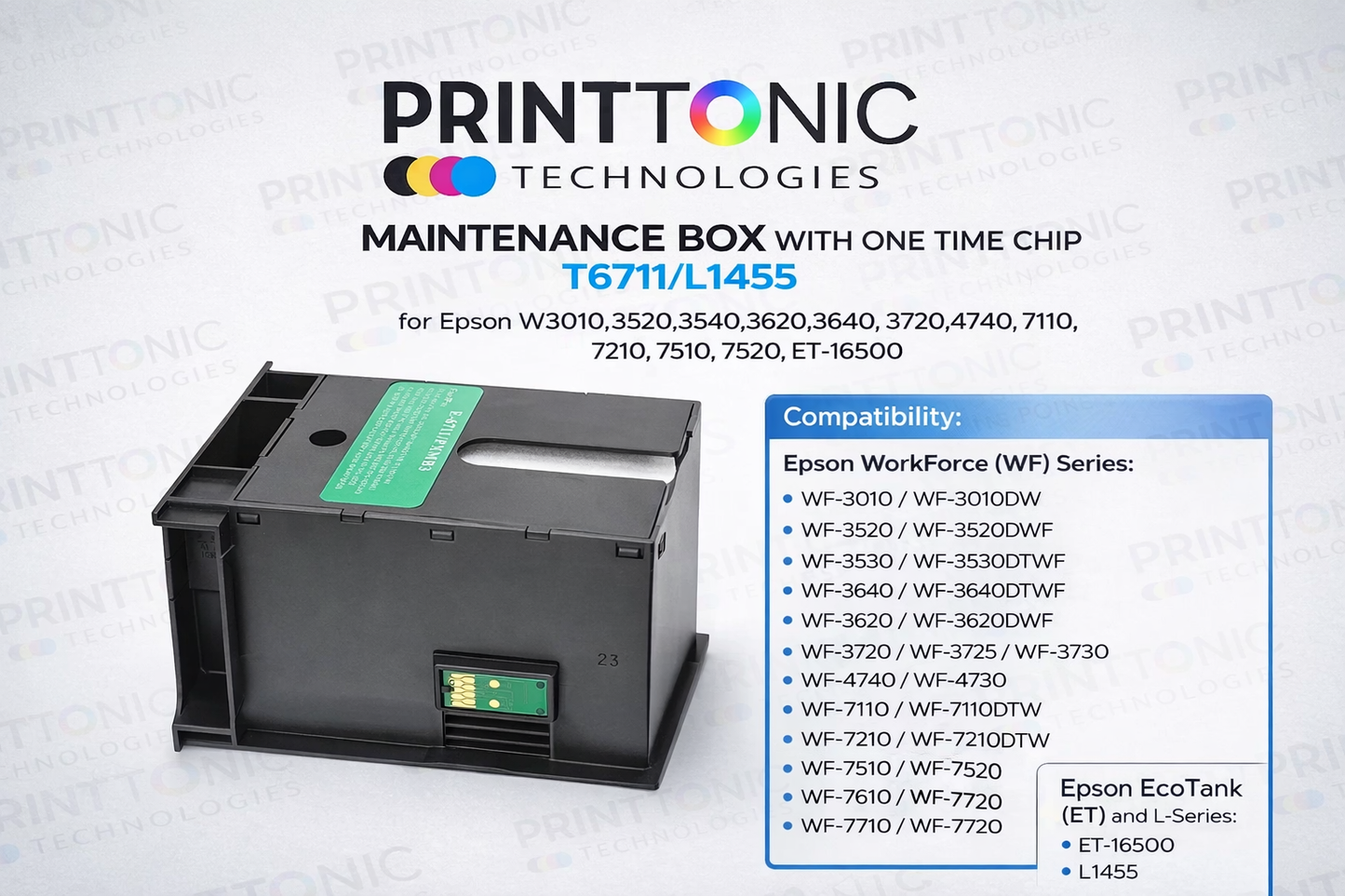 Maintenance Box WITH ONE TIME CHIP T6711/L1455 for Epson W3010,3520,3530,3540,3620,3640,3720,4740,7110,7210,7510,7520,ET-16500