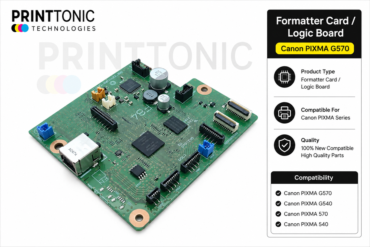 Canon PIXMA G570 Formatter Card / Logic Board (QM5-1287, QM5-1287-020)