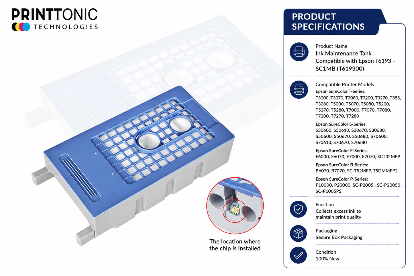 Ink Maintenance Tank Compatible with Epson T6193 SC1MB (T619300)  For Large Format Printers