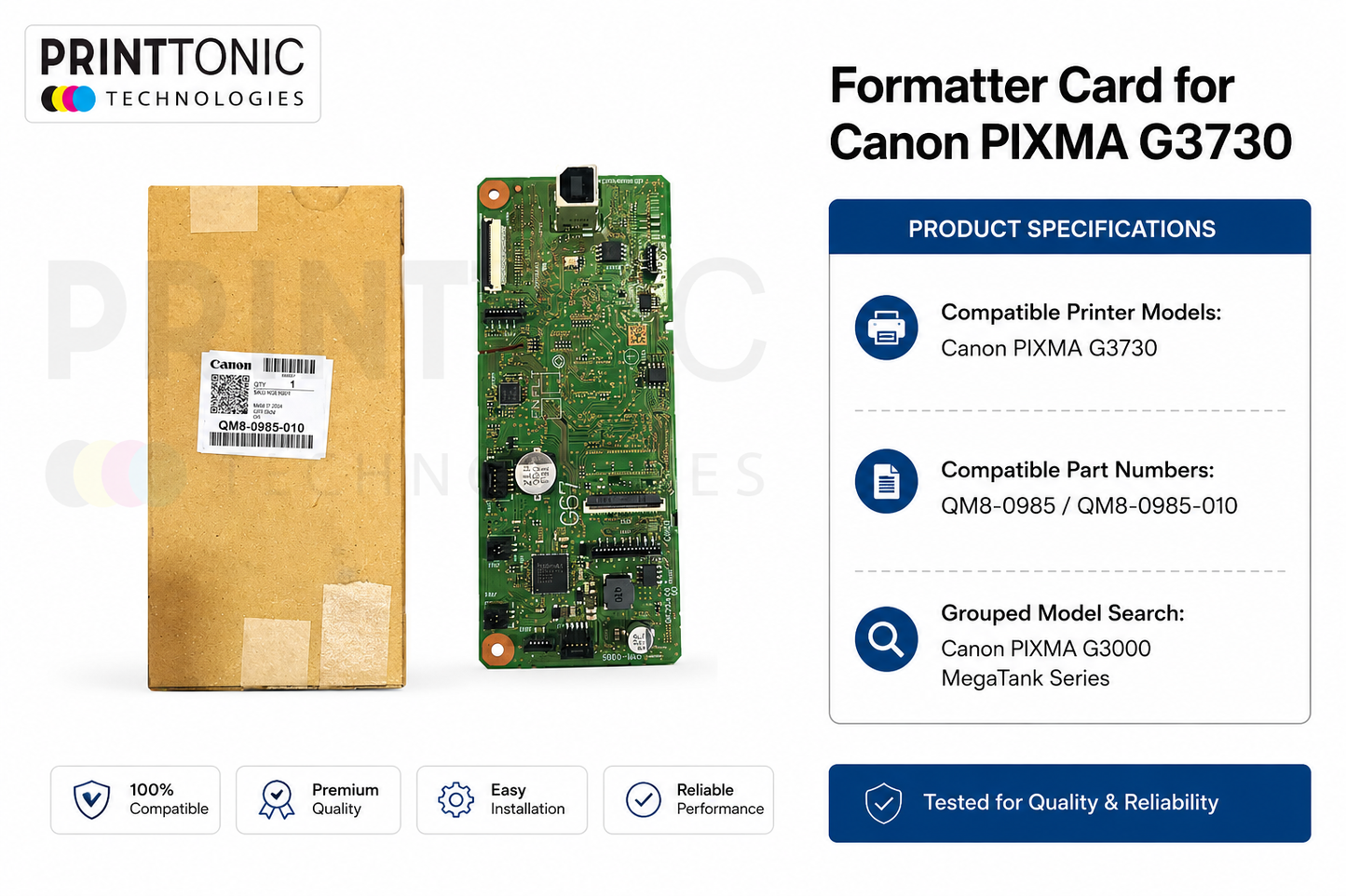 Formatter Card for Canon PIXMA G3730 – Part No. QM8-0985 / QM8-0985-010 – New