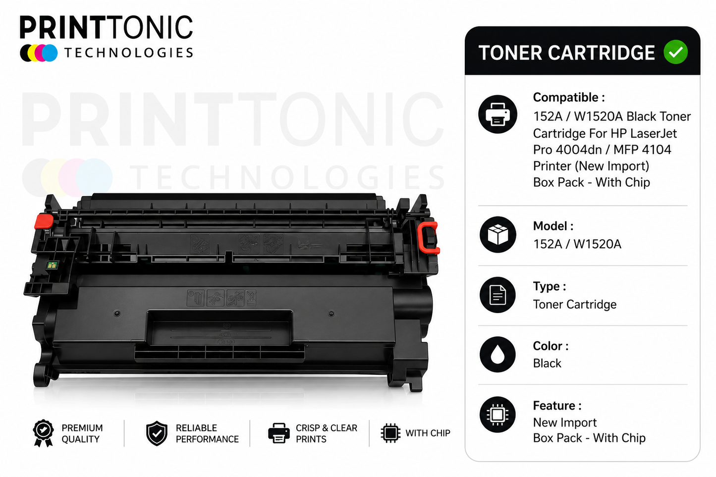 152A / W1520A Black Toner Cartridge For HP LaserJet Pro 4004dn / MFP 4104 Printer (New Import) Box Pack - With Chip