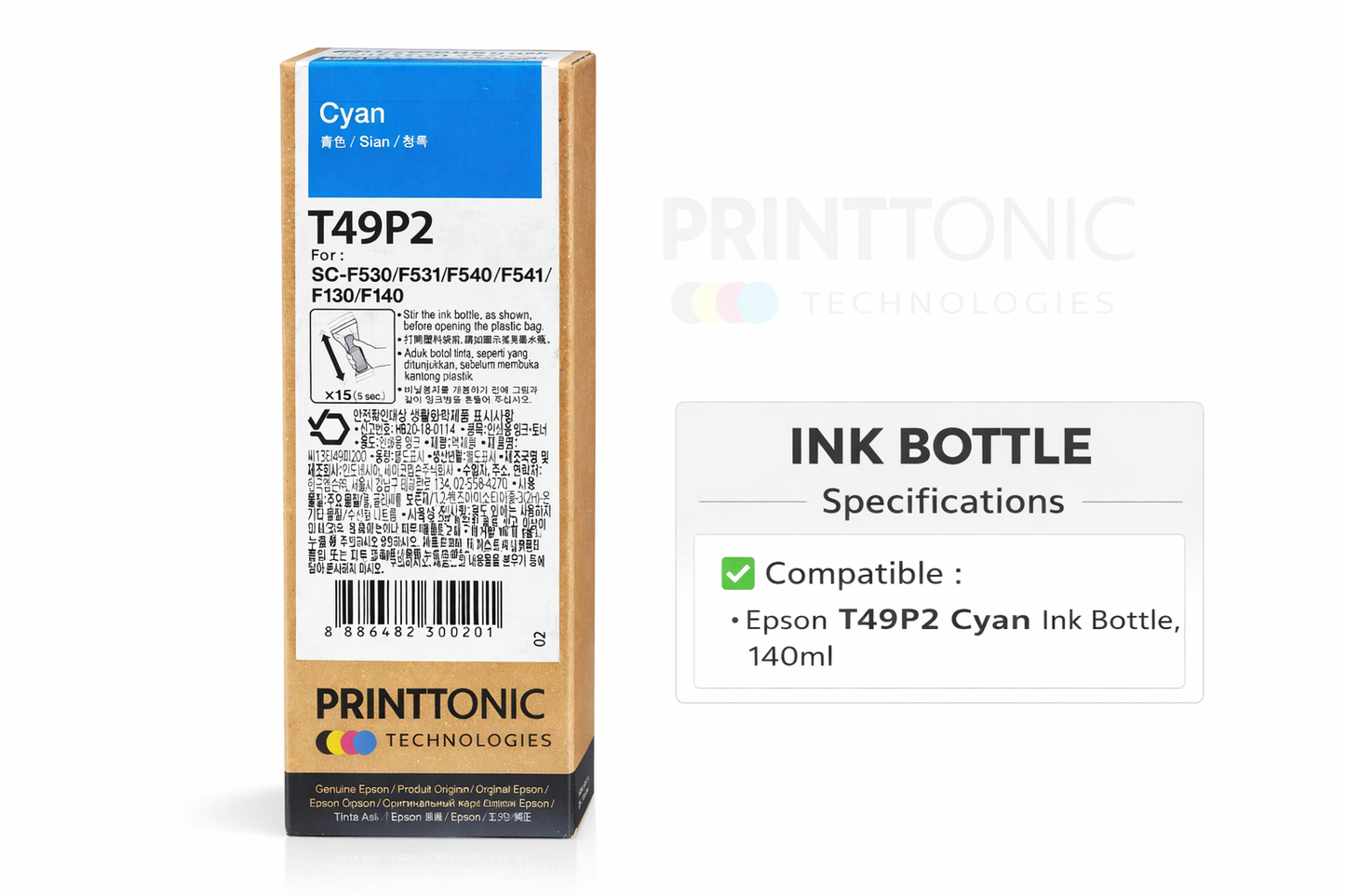 Epson T49P2 Cyan Ink Bottle, 140ml