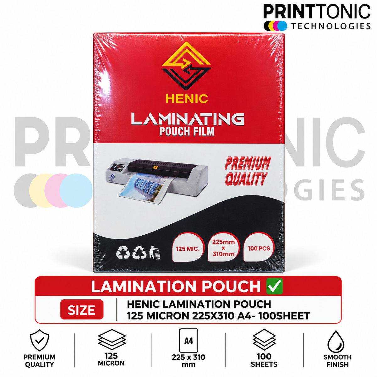 HENIC LAMINATION POUCH 125 MICRON 225X310 A4- 100SHEET