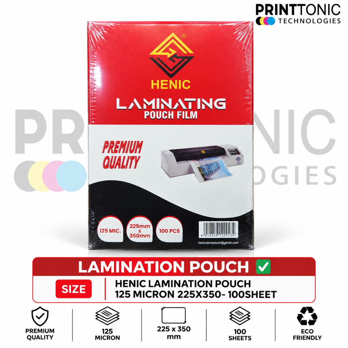 HENIC LAMINATION POUCH 125 MICRON 225X350 FC- 100SHEET
