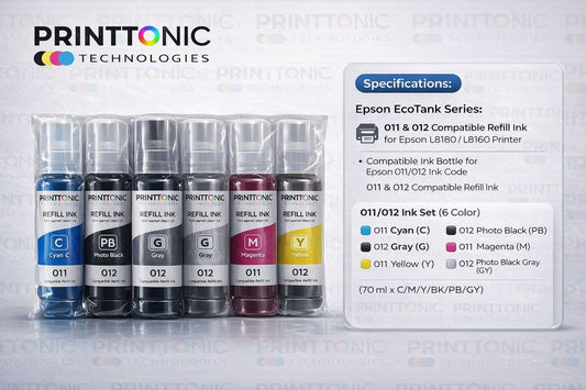 011 & 012 Original Ink Compatible with Epson 011 & 012 Printer (Photo Black, Black, Cyan, Yellow, Magenta, Grey Color Ink Bottle)