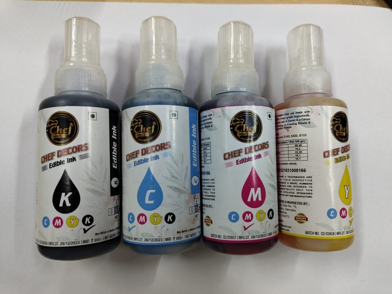 EDIBLE INK FOR CAKE PRINTING 100 BOTTEL (4 OLOUR SET)